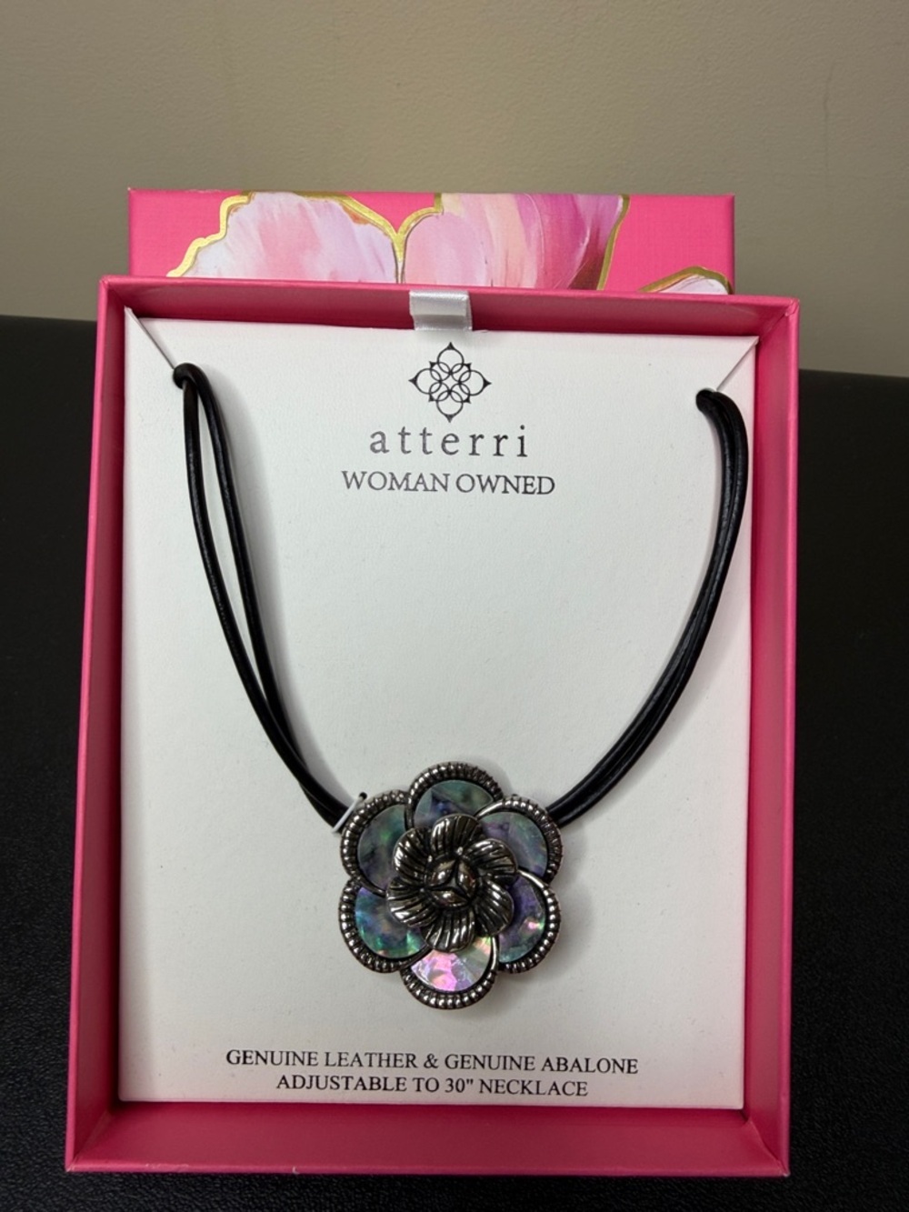 ATTERRI | Genuine Abalone Statement Piece Adjustable Leather Necklace